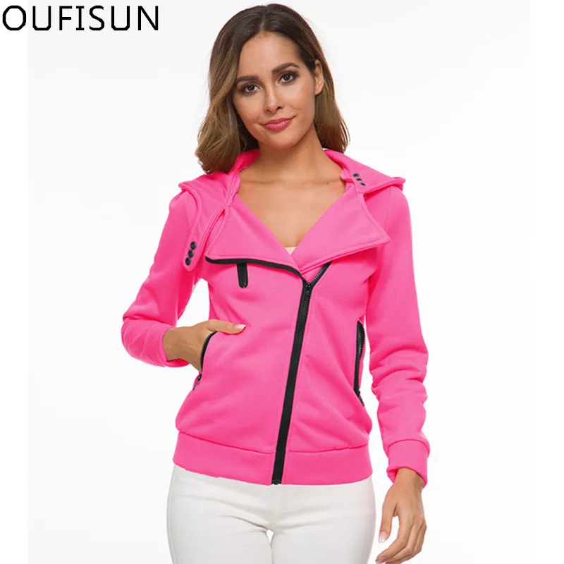 

Oufisun Autumn Winter Jacket Women Casual Solid Zipper Hooded Windbreaker Apparel Jackets Elegant Plus Size Pocket Female Jacket