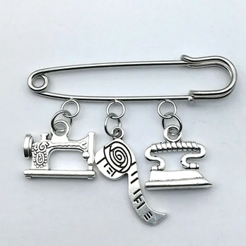 

2020 New fashion jewelry sewing machine brooch seamstress brooch Quilters broochsilver handmade