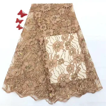 

2019 High Quality African Sequins Lace Fabric French Net Embroidery Tulle Lace Fabric For Nigerian Wedding Party Dress