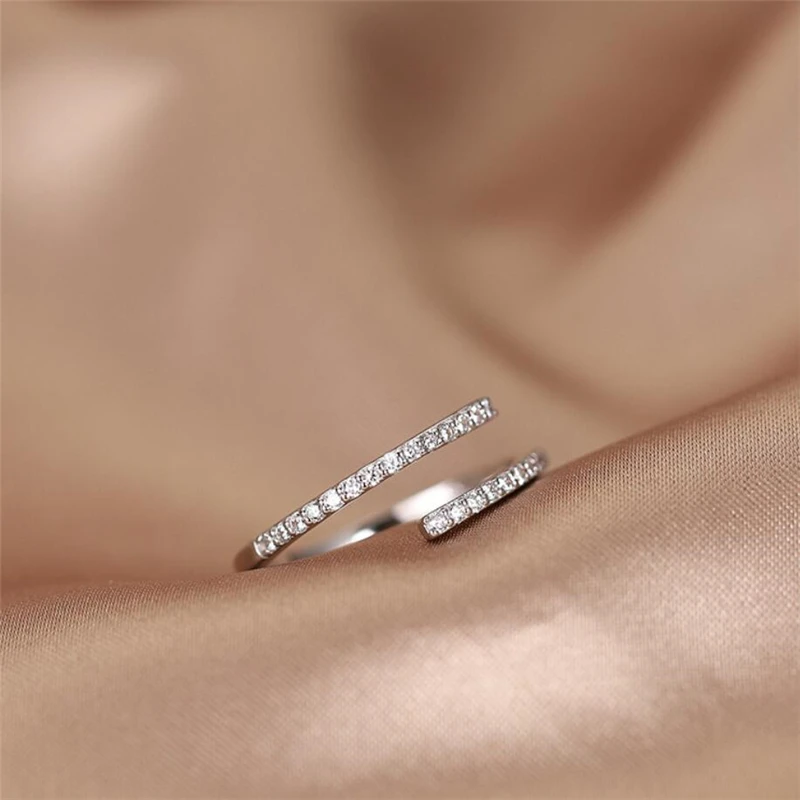 Opening-Rings Zircon Rhinestone Sole Resizable 925-Sterling-Silver Shiny Female Cool