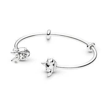 

Classic Bracelet Mickey And Minnie Open Bangle 925 Sterling Silver Bangles for Women Fits Charms DIY Jewelry Making Gift