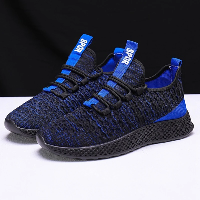 blue Litthing Men's mesh Fly Knit Casual Sneakers running Man New Fashion Breathable Comfortable lace up Shoes Sneakers - Цвет: blue