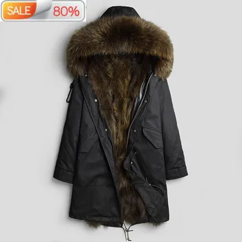 

Winter Jacket Parka Real Coat Men Warm Raccoon Fur Liner Plus Size Long Jackets Overcoat Parkas Hombre DK1015
