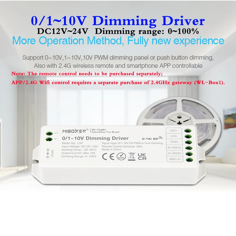 MiBOXER 0/1~10V Dimming Driver DC12V 24V Single Color Controller Dimmer Range 0~100% Compatible with 2.4G Wireless RF Control dc12v 2835 smd rgb led strip light with 3keys remote controller 1m 2m 3m 4m 5m tira stripe tape ribbon lamp led mirror light