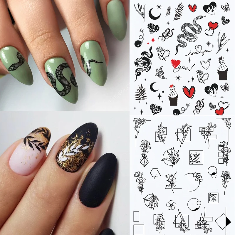 Snake Design Water Nail Sticker Flower Leaves Nair Art Transfer Stickers Slider Decals Tip Manicuring Decoration Accessories | Красота и