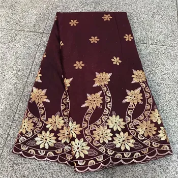 

Latest african lace fabric 2020 wine high quality velvet lace fabric with sequins 5yards for african nigerian wedding dress