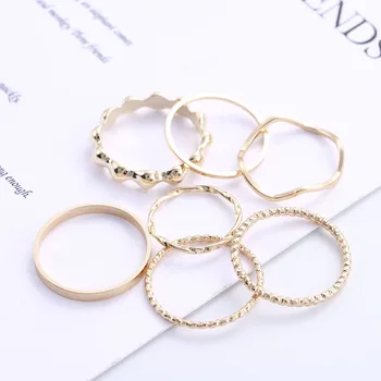 Temperament Multi Layer Ring Geometry Six Piece Women Ring Beautiful Finger Metal Accessories Korean Popular Jewelry Accessories
