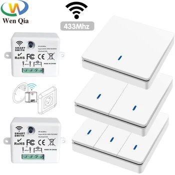 무선 스마트 스위치 라이트 433Mhz RF 86 벽 패널 스위치 원격 제어 미니 릴레이 수신기, 220V 홈 Led 조명 램프 팬