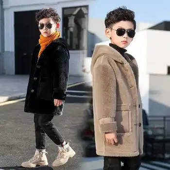 

New 2021 Autumn Winter Children Coat Wool Coats For Boys Fashion Hooded Jacket Boy Windbreaker Kids Overcoat Warm Outerwear D188