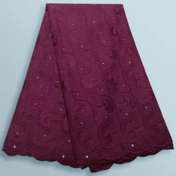 

High Quality 100% Swiss cotton Lace 2019 African Voile Swiss Lace Fabric African with Stones Lace Fabric 5 yards For Party Dress