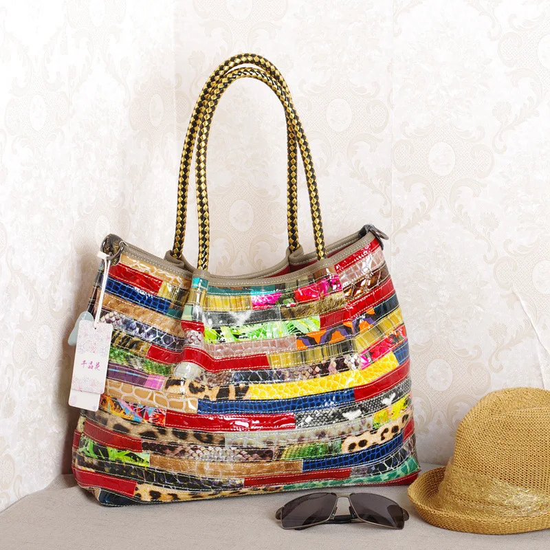 

Genuine Leather New Style Genuine Leather Cowhide Handmade Bag Color Snake Skin Pattern Cool Trendy Bag Crossbody Bag Women's