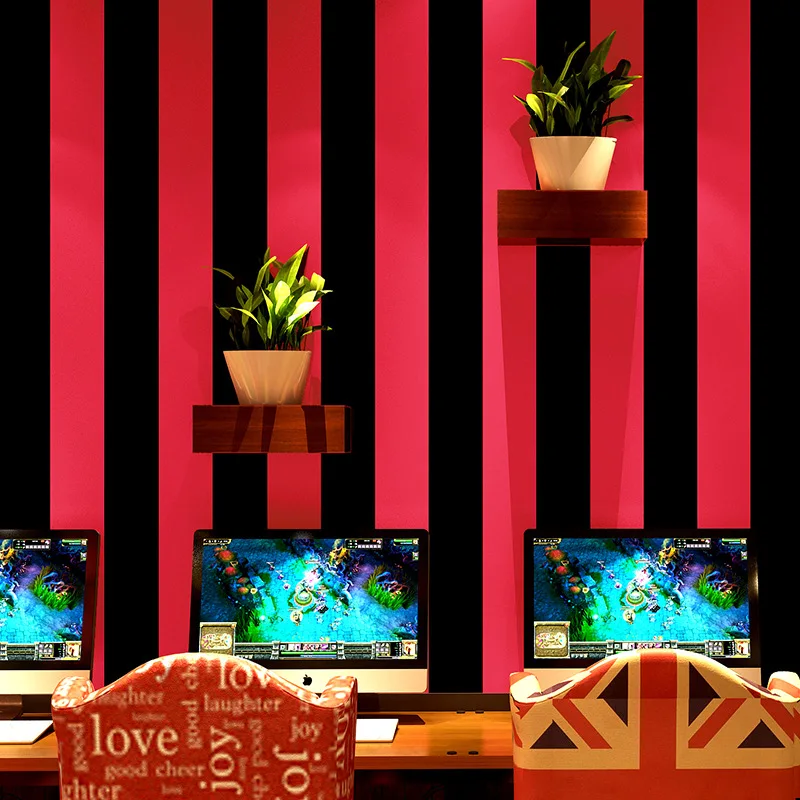 

beibehang Vertical stripe wallpaper modern minimalist red black hairdressing barber shop fashion theme box dedicated bar wall