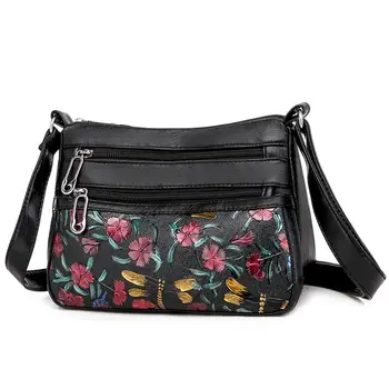 

Women Flower Printed PU Leather Crossbody Bag 2020 New Large Capacity Multi-Pocket Shoulder Bag Female Elegant PU Tote Bags