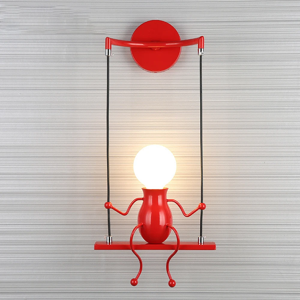 Американский кантри креативный Железный художественный светодиодный настенный светильник для спальни прикроватный проходной настенный светильник с мультипликационным роботом для детской комнаты Ретро креативный - Цвет абажура: red