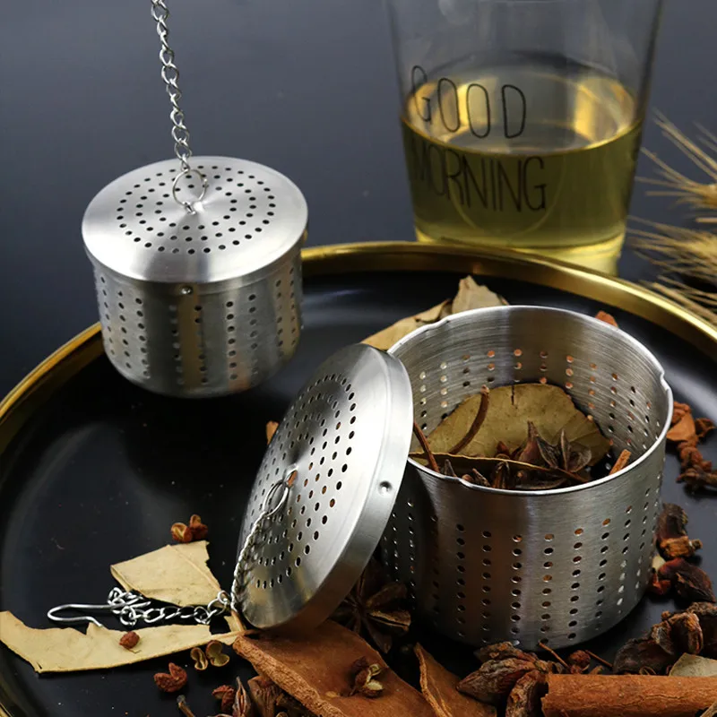 Stainless Steel Teapot Tea Infuser Strainer Cylindrical Tea Leak Spice Filter Seasoning Balls Hanging Chain Kitchen Accessories