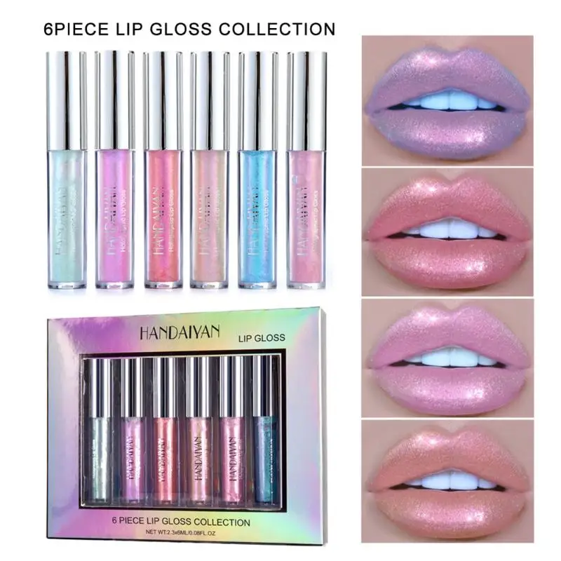 HANDAIYAN 6pcs/set Shimmer Lip Gloss Crystal Glow Laser Holographic Waterproof Non-stick To The Cup Lip Stick Plumper Gloss HANDAIYAN 6pcs/set Shimmer Lip Gloss Crystal Glow Laser Holographic Waterproof Non-stick To The Cup Lip Stick Plumper Gloss