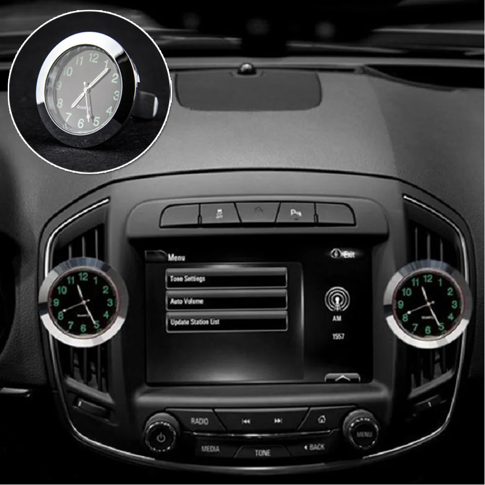 

Mini Luminous Clock Interior Quartz Analog Watch Air Vents W/ Clips Metal ABS