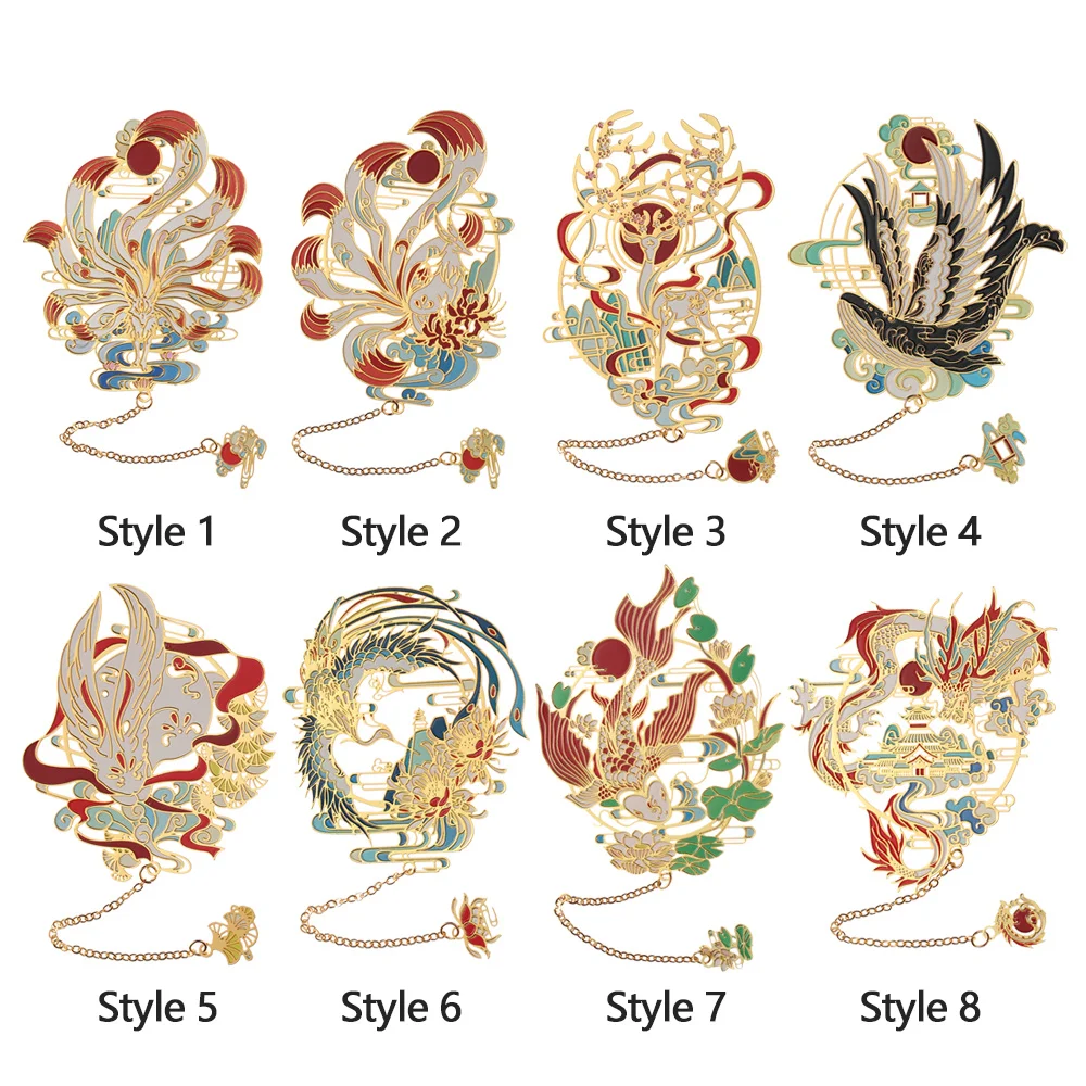 Metal Bookmark Chinese Retro Style Carving Vintage Hollow Out Book Clip With Pendant Pagination Mark School Supplies Gift