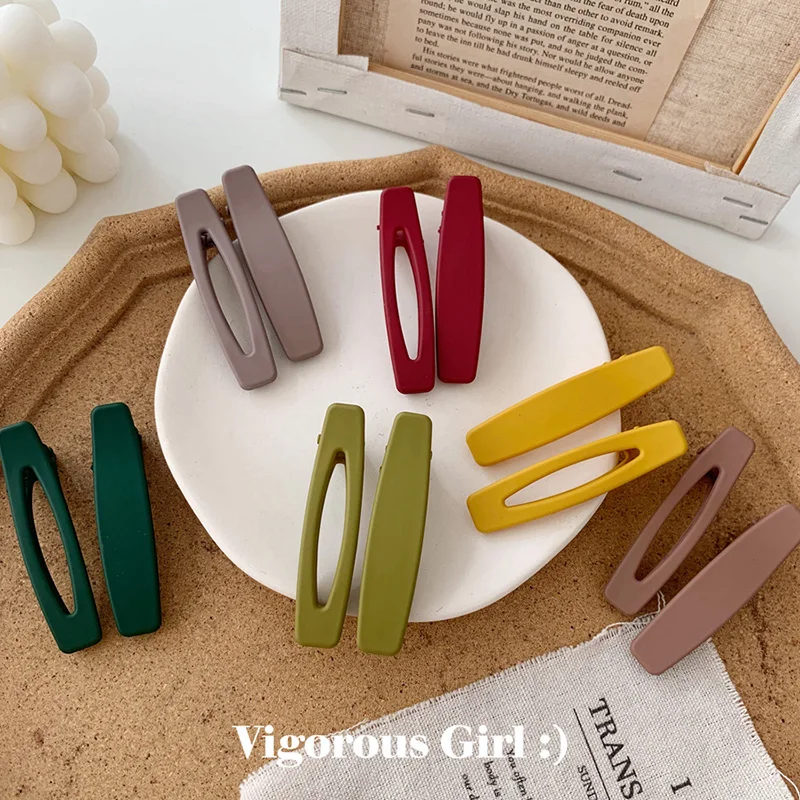 2PC Korea Macaron Color Hair Clips Acrylic Barrettes Geometric Hollow Matte Hair Clips For Girls Women Hair Accessories