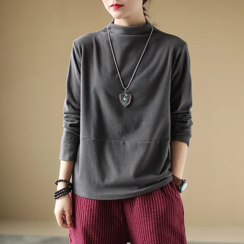 g T shirts for women Свободная хлопковая однотонная облегающая нижняя рубашка, Повседневная футболка с высоким воротом, Женский Топ, пуловер, женские пуловеры, винтажные футболки Z3 - Цвет: g T shirts for women