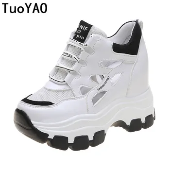 

Women Platform Sneakers Lace-up Thick Sole Trainers Deportivas Mujer Chunky Casual Shoes Height Increasing Shoes Ladies Creeper