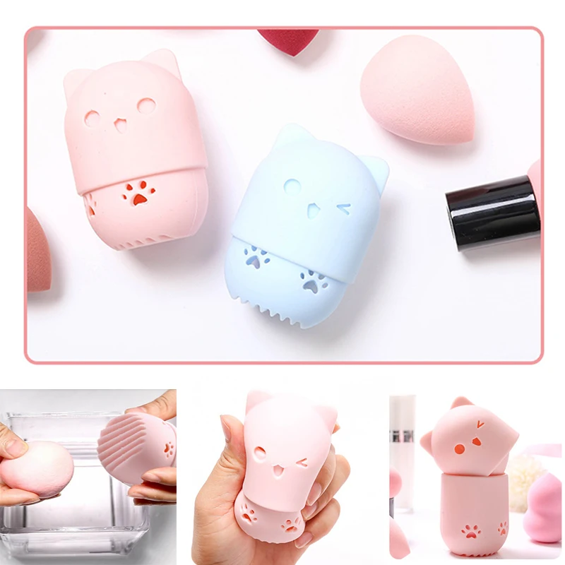 

Cute Kitty Silicone Makeup Sponge Holder Portable Puff Storage Box Puff Holders Cosmetic Puff Capsule Carrying Case Make Up Tool
