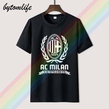 

AC Milan Italy Italia Soccer Calcio Futbol T Shirt Summer Print Black Popular Shirt Cotton Tees Short Sleeve Unique Men Tops