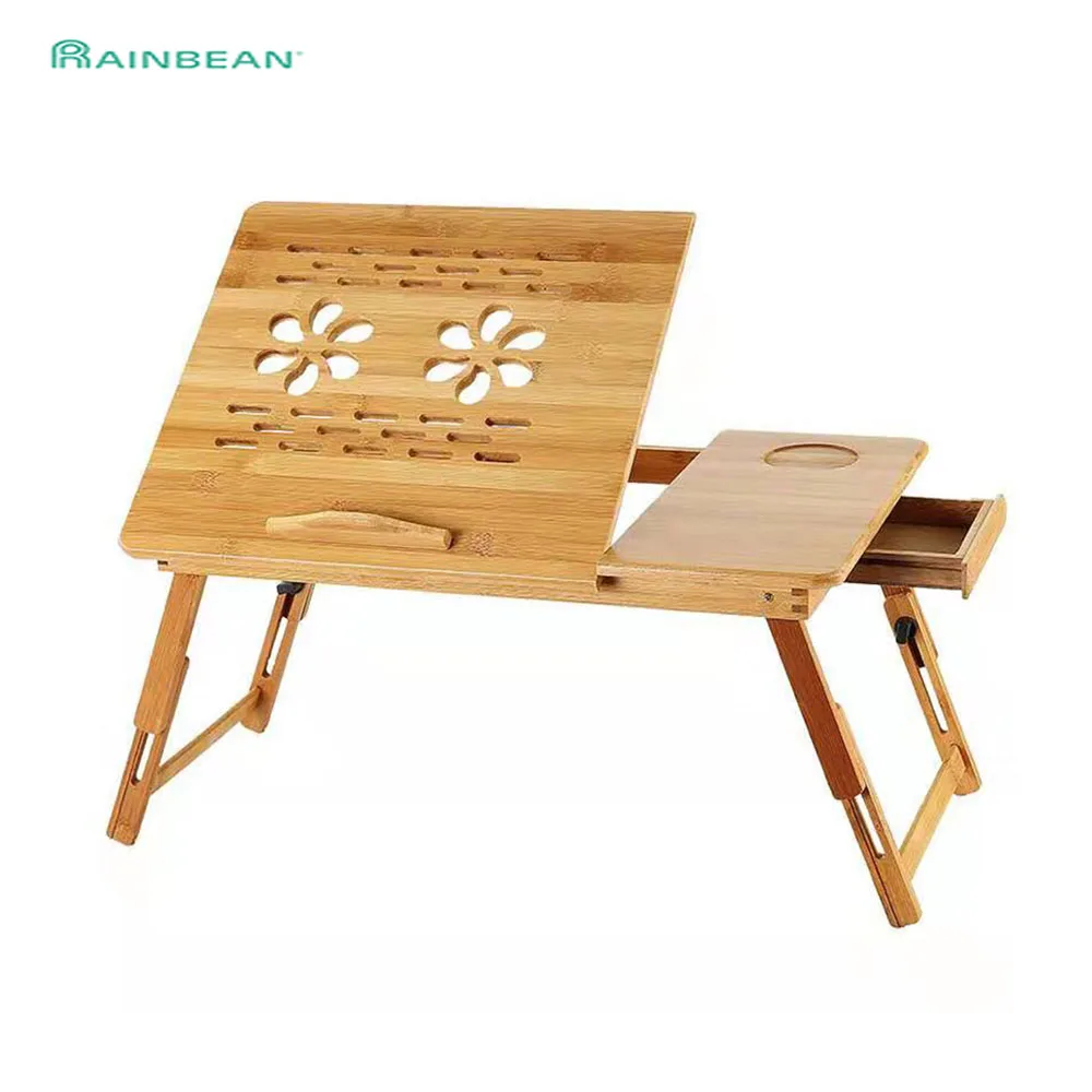Foldable Bamboo Laptop Stand Notebook PC Desk Table Stand Bed Tray w// Drawer 01