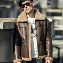 Меховой один мужской жакет из натуральной кожи высокого качества с подкладкой из овчины мужская куртка пилота короткое зимнее кожаное пальто