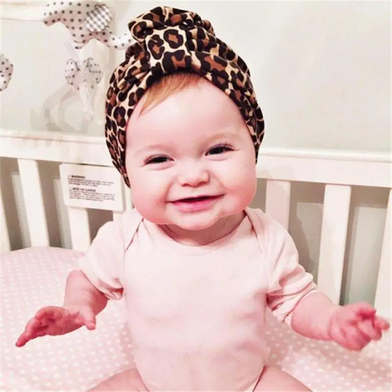 

Autumn Winter Baby Hat Cute Bow Leopard Newborn Caps Baby Girls Turban