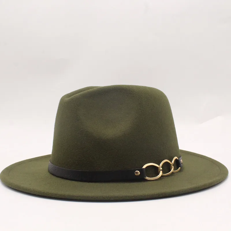 Fashion wool chain button decoration men's fedora ladies jazz hat ladies vintage felt hat large classic top winter outdoor hat