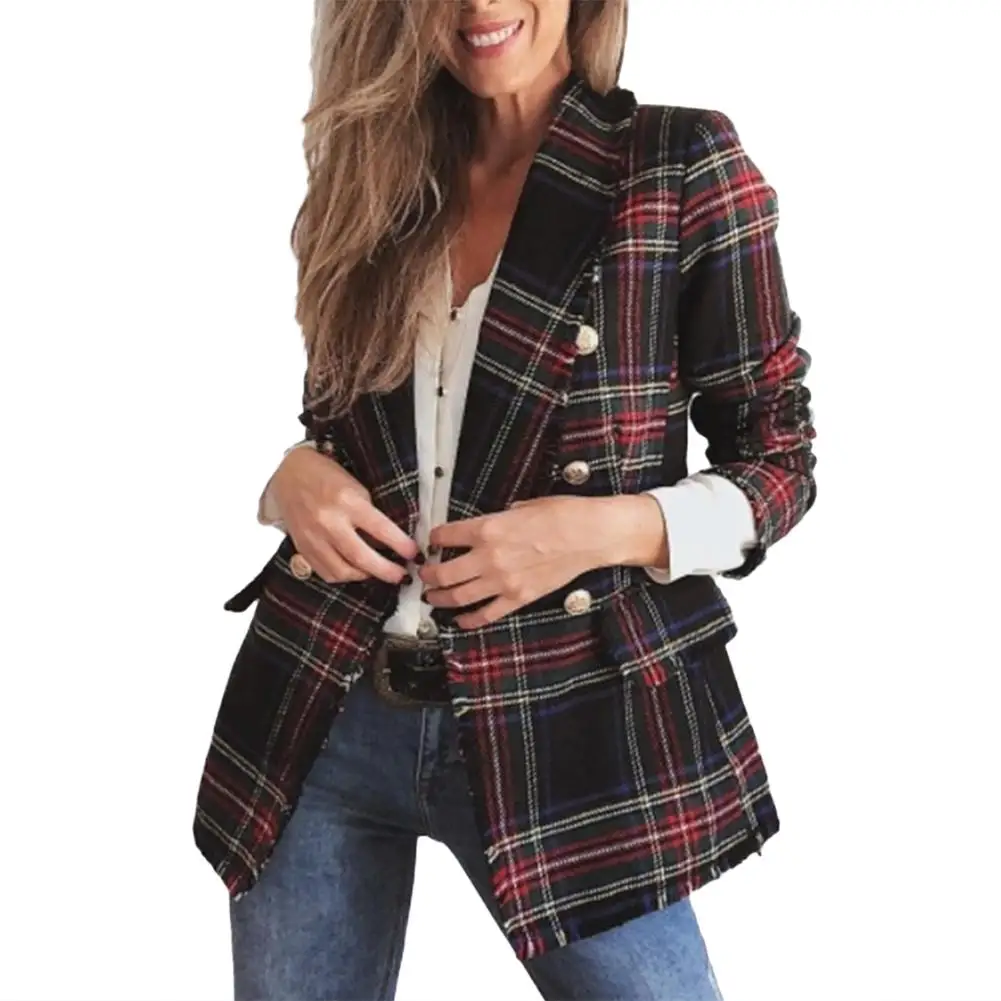 Женский блейзер, повседневные пальто, зеленый, красный, chaqueta mujer, модный клетчатый женский Блейзер, пальто, Ретро стиль, на пуговицах, клетчатая куртка
