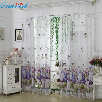 

Ouneed Window Curtain Peony flowers pattern Tulle Sheer Window Curtain Bedroom living room Voile Drape Valance Panel Fabric 2020