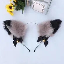 Cute Cat Fox Fur Ear Hair Hoops Night Party Club Cosplay Hairband Fur Headbands Bell Clips Girls Hair Accessories Ear Hair Band