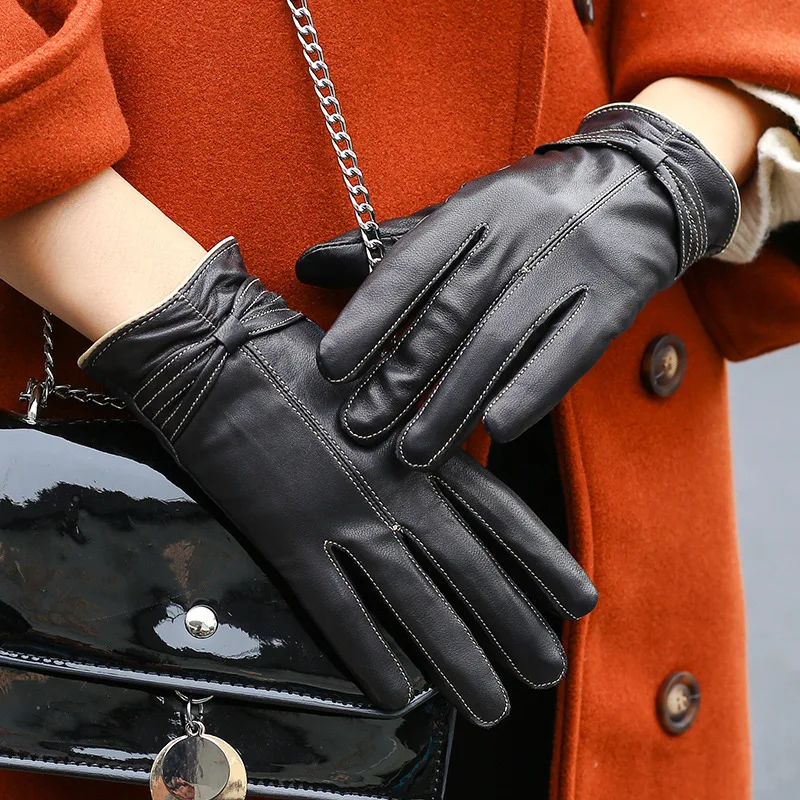 Glove Woman Genuine Leather варежки перчатки зимние варежки женские перчатки мужские Promotion Black Gloves Sheepskin