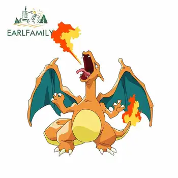 

EARLFAMILY 13cm x 12.2cm for Pokemon Charizard Scratch-proof Car Stickers Refrigerator Motorcycle Vinyl Car Wrap Window Decal