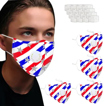 

Cotton Face Cover+adjuster+filter PM2.5 Activated Carbon Mouth Cover Star Striped Pritned Face Shields Washable Mouth Caps