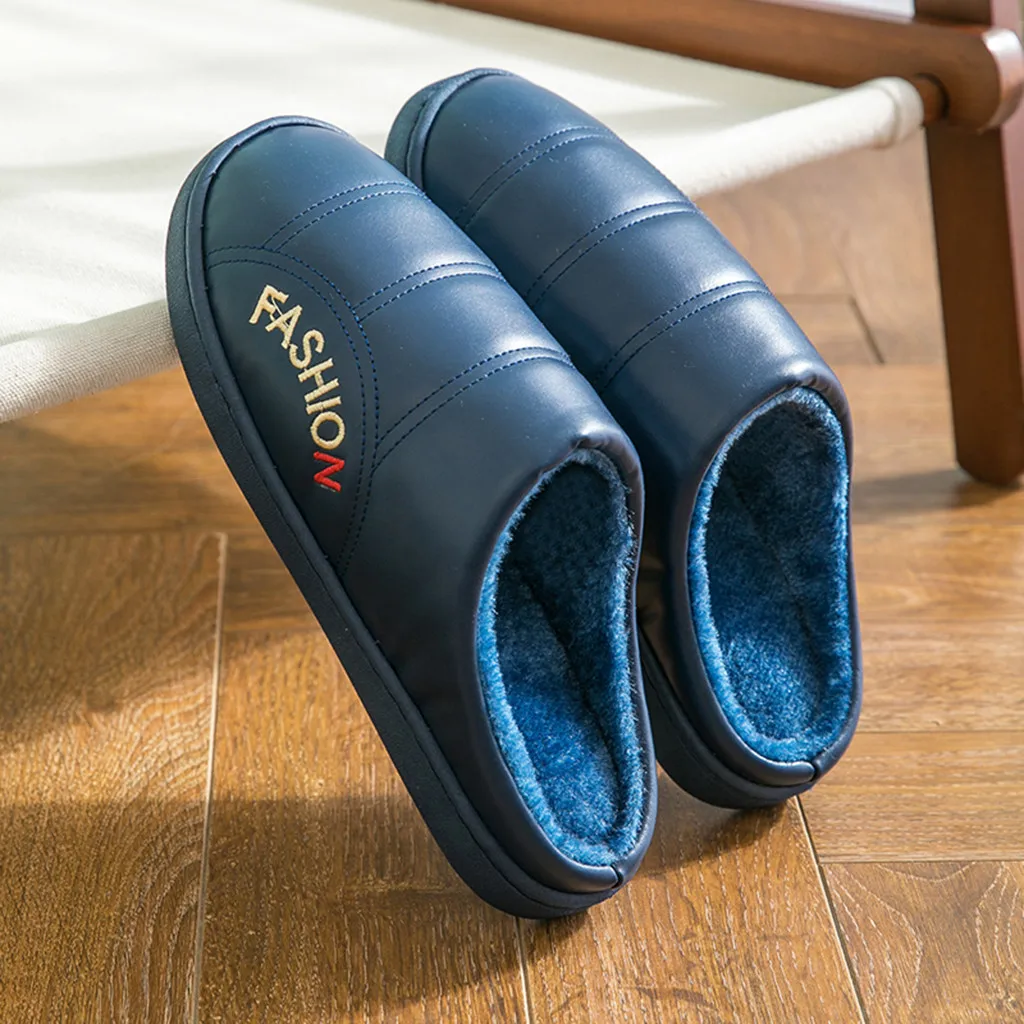 

Home Shoes Men Slippers Home Slippers Women's Mens Couples Warm Non-slip Floor Leather Slippers Indoor Bedroom Shoes Chinelo
