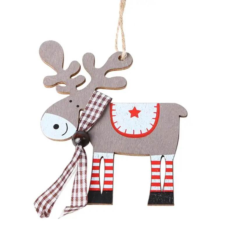 Lovely Wooden Painted Elk Shape Christmas Pendant Christmas Tree Ornament New Year Navidad Christmas Decoration for Home - Цвет: 03