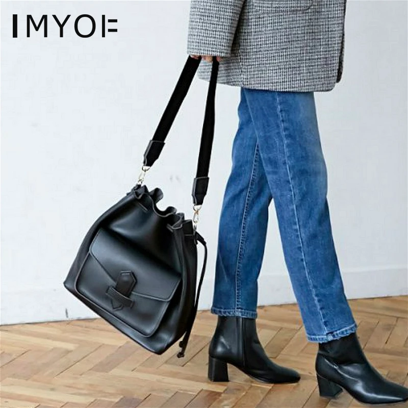 

Women Leather Large Bucket Bag Vintage Drawstring Women's Shoulder Bag Soft Pu Leather Solid Color Ladies Crossbody Bag Business