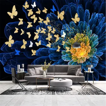 

Custom wallpaper mural fantasy golden butterfly abstract flower living room bedroom background wallpaper mural