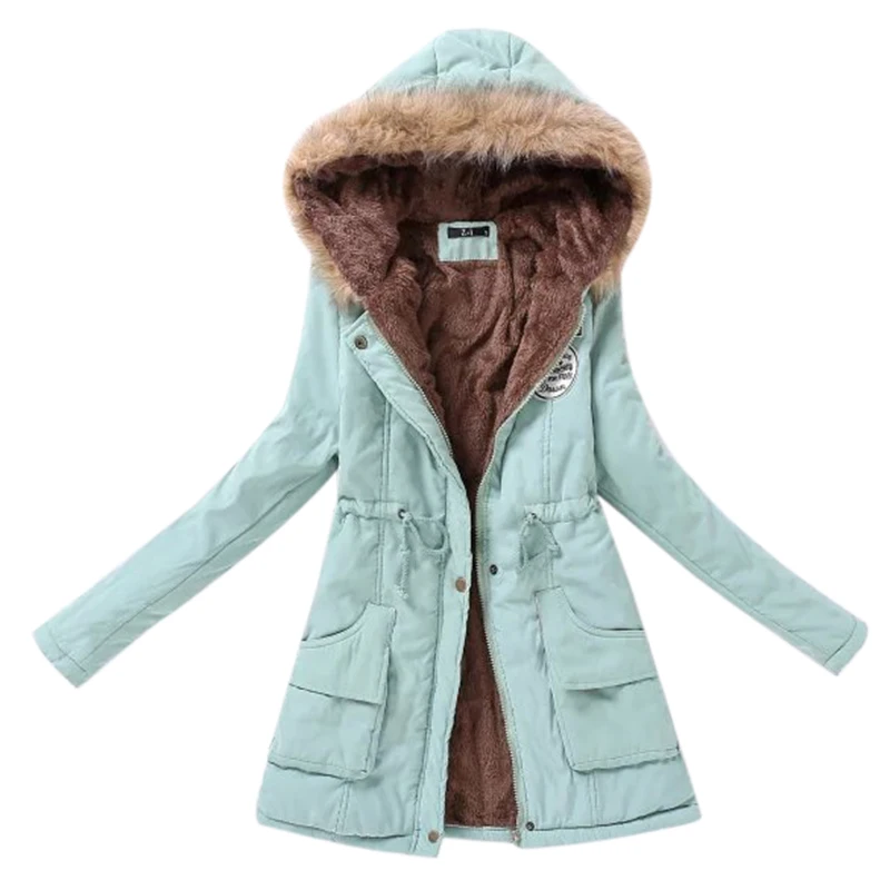 Зимняя куртка для женщин, парка с меховым воротником, тонкая парка на молнии, шерстяная шапка, пояс, худи, утолщенное зимнее пальто, верхняя одежда, длинное женское зимнее пальто