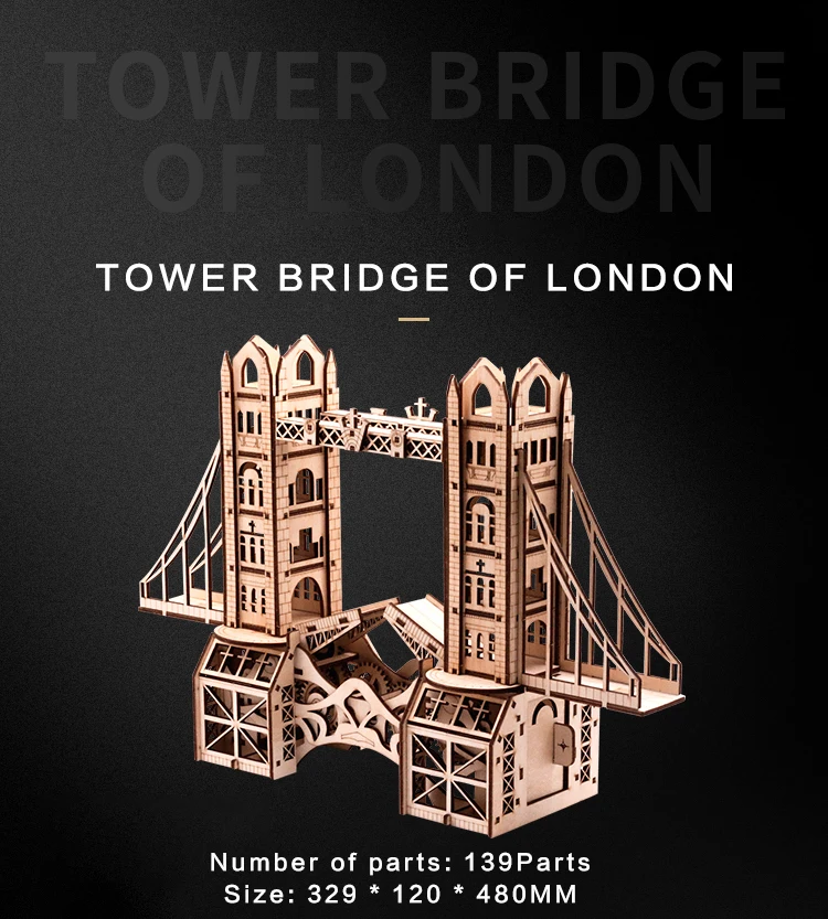 

Laser cut 3D puzzle London Tower Bridge DIY mechanical drive model transmission gear rotation assembly family decoration toy adu