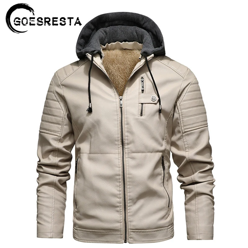 

Men Winter New Brand High Quality Leather Jackets Casual Fleece Thicken Motorcycle Coat Biker Warm Hoodie Leather Jacket Men
