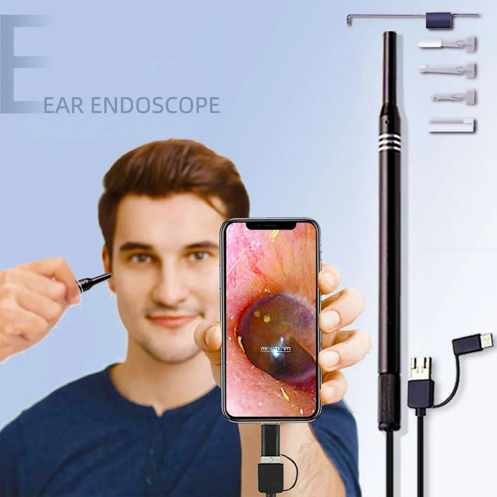 Ear Cleaning Endoscope Video 5.5mm Otoscope 3 in 1 Micro USB Type C Android Phone Mini Ear Camera Earpick Earwax Removal Tool wireless visible wax elimination spoon1296p hd load otoscope ear cleaner ear wax removal tool suitable endoscope for android ios