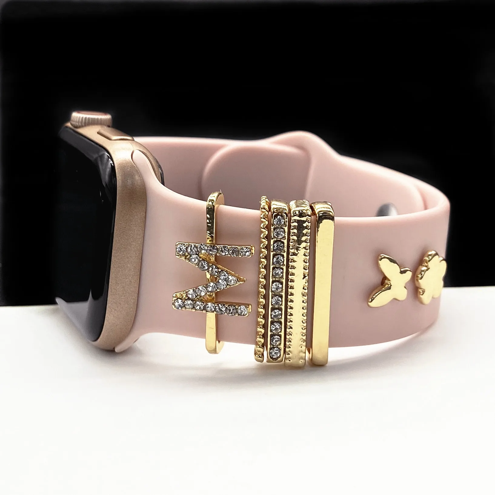 Decoration for strap for Apple watch band for 20/23mm watch band Decorative  Charms ring Diamond Jewelry for iWatch for samsung watch Bracelet leather  silicone Strap Accessories - 1moon heart 