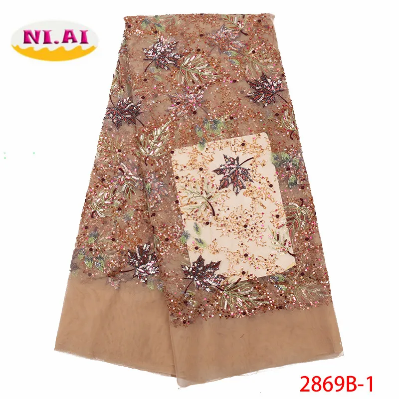 

NIAI Gold High Quality 2019 Sequins Tulle French Nigerian Lace Fabrics Embroidered African Lace Fabric For Women Dress XY2869B-1
