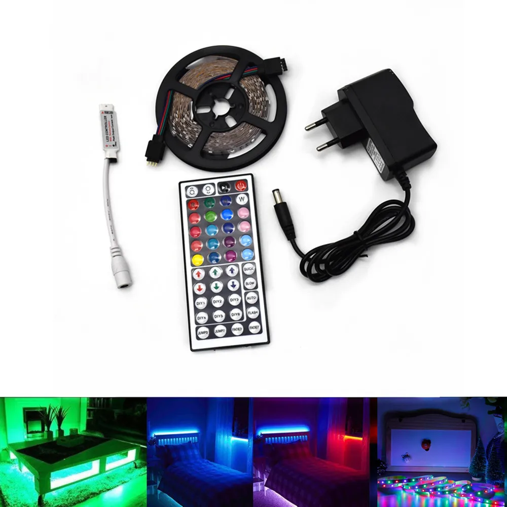 

LED Flexible Strip Lights 16.4ft 300leds Waterproof Decorative Lighting Strips RGB Color Changing SMD 2835 Ribbon Kit with 44key