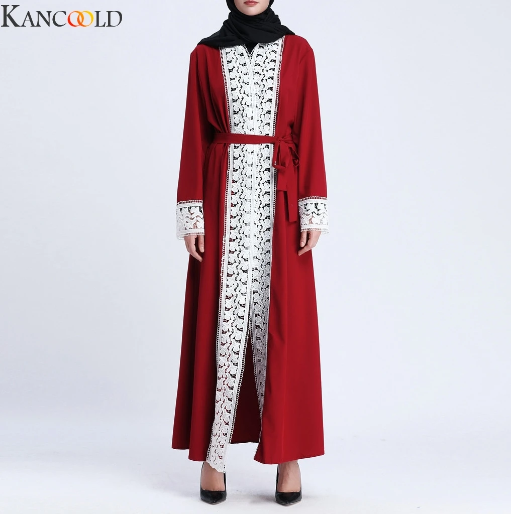 KANCOOLD мусульманский Белый Красный Лоскутная абайя Исламская одежда для женщин