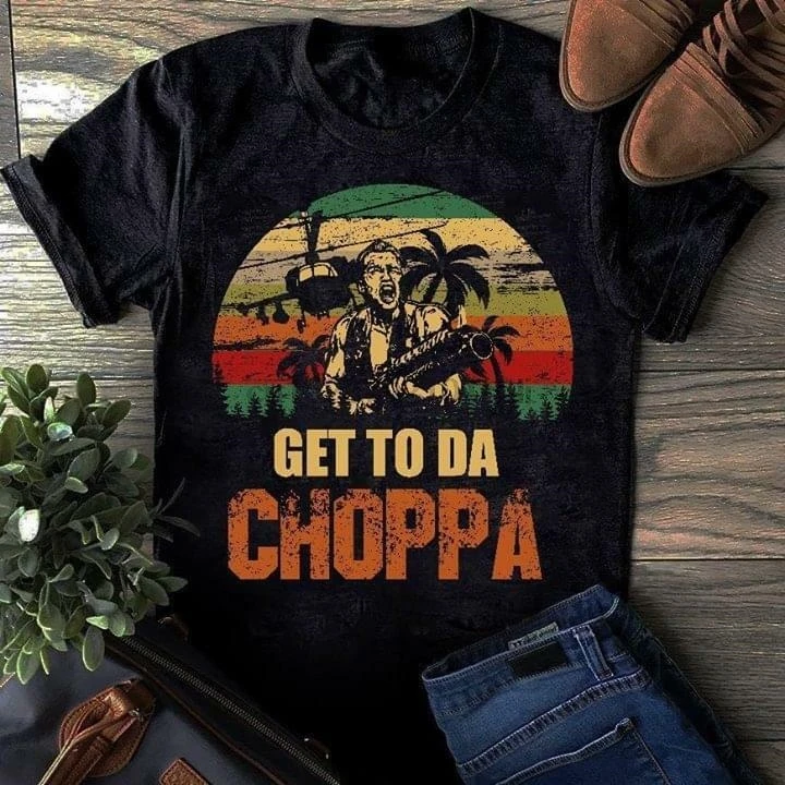 Predator Arnold Schwarzenegger Get To Da Choppa Vintage T Shirt Black Men S 4Xl | Мужская одежда